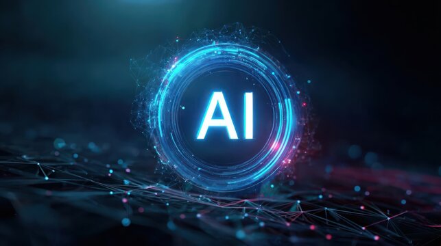 Futuristic glowing blue ai portal with digital data streams and circuit board patterns in dark abstract background