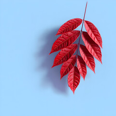 Vibrant red leaves on a blue background showcasing nature's beauty in autumn. Perfect for nature themes.