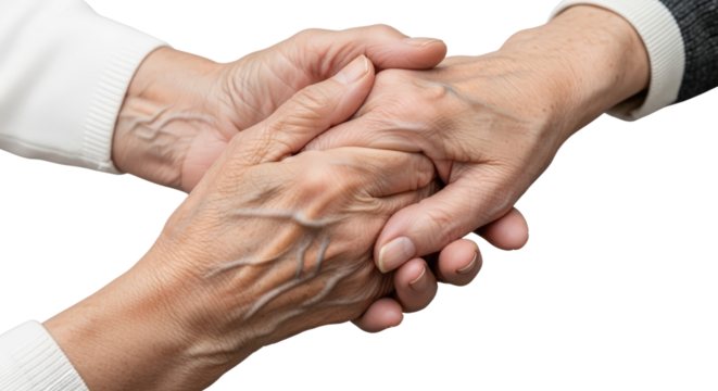 Elderly Hands Gently Holding Each Other Showing Care And Connection On Transparent Background