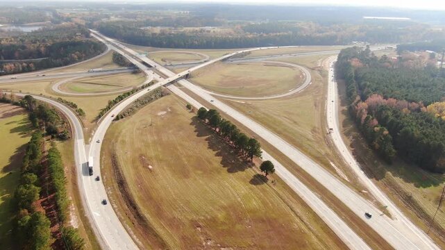 Aerial Drone View of Interstate 40 Highway and Interchange in North Carolina during Autumn