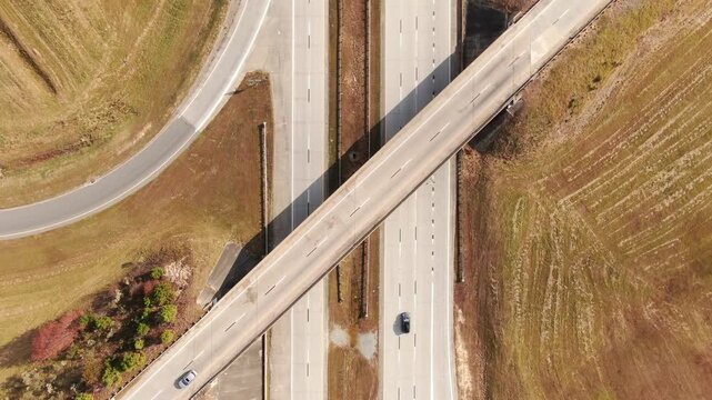 Aerial Drone View of Interstate 40 Highway and Interchange in North Carolina during Autumn