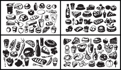 Kitchenware Illustration Art, Cooking Tools Drawing, Hand Drawn Kitchen Vector, Culinary Design Artwork, Creative Utensil Illustration, Minimal Kitchen Line Art, Black and White Cooking Items, Elegant