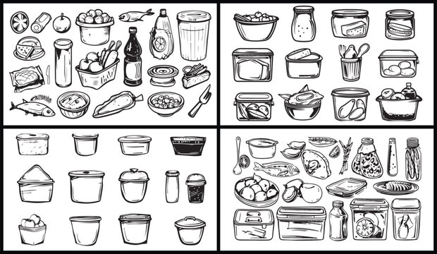 Drink Illustration Vector, Kitchen Objects Drawing, Hand Drawn Beverage Art, Minimal Kitchen Sketch, Creative Drink Illustration, Modern Tableware Vector, Black and White Kitchen Design, Elegant Bever