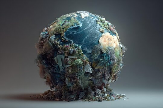 Conceptual representation of a human head formed from diverse global landscapes and natural elements symbolizing interconnectedness and environmental awareness