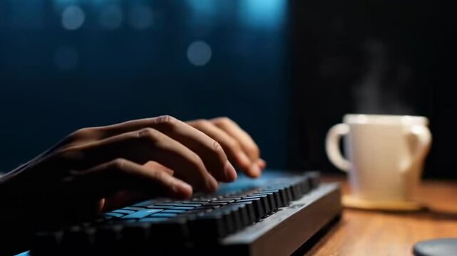 Cozy late night coding session with coffee and keyboard ambience