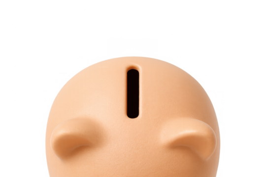 Piggy bank top view showing the coin slot, illustrating concepts of saving, investment, and financial planning