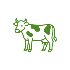 Cow icon set on transparent background. Green cow line icon set. Flat animal symbol PNG illustration