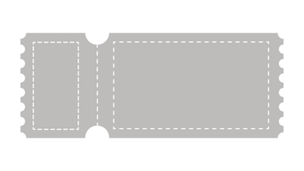 A gray coupon ticket with dotted line border and perforated edge conveys savings.