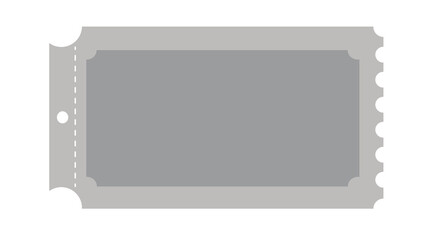 A simple, elegant graphic of a blank grey ticket illustration on a black background.