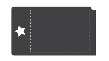 Stylized dark gray voucher template with star and dotted line frame for promotion.