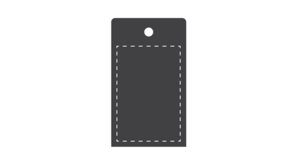 Minimalist tag with a dotted square, isolated on a plain black background, modern style.