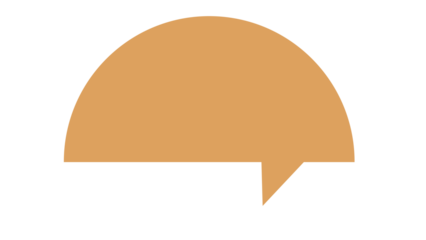 Simple graphic depicting a speech bubble in earth tones on a black background.