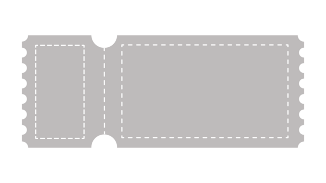 A gray coupon ticket with dotted line border and perforated edge conveys savings.