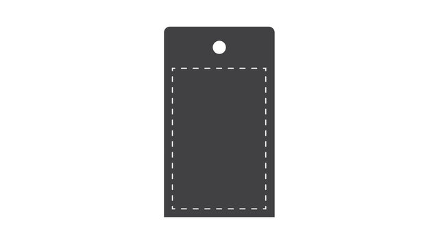 Minimalist tag with a dotted square, isolated on a plain black background, modern style.