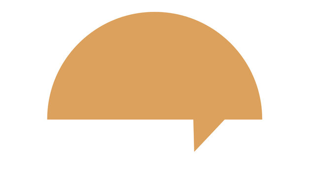 Simple graphic depicting a speech bubble in earth tones on a black background.