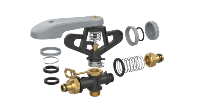 Exploded View Of A Garden Sprinkler Head And Components Isolated On A transparent Background