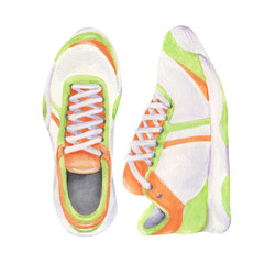 Pair of watercolor tennis sport shoes illustration