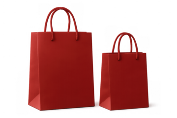 Red shopping bags in different sizes, representing retail, commerce, seasonal sales, gifting, and consumerism on transparent background