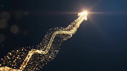 A glowing golden particle arrow moves upwards symbolizing growth and success. Abstract animation representing progress and positive direction. Motion graphics background with copy space - Powered by Adobe