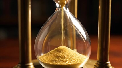 Close-up of a vintage hourglass with golden sand flowing. Time passing and running out. Countdown to a deadline concept - Powered by Adobe