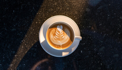 Coffee Latte Art on Marble Table