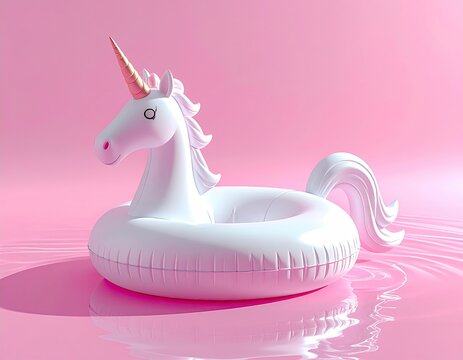 Pink unicorn pool float on rippled pink water background