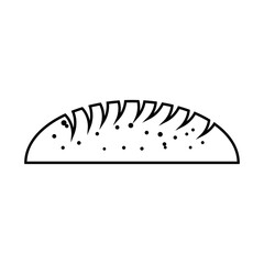 A single, isolated bread icon. A loaf of bread. Vector illustration, doodle style, black and white colors. Can be used in mobile apps, websites, and advertising.