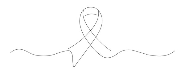 Awareness ribbon single line icon, Continuous one line drawing of breast cancer awareness ribbon. Editable stroke