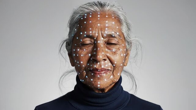 Montage of diverse faces with facial recognition scan. Biometric technology verifying digital identity. Artificial intelligence and cybersecurity concept