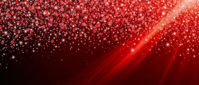 red neon glitter stars and sparkles background, festive designs.	