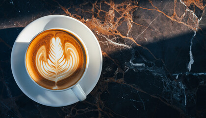 Coffee Latte Art on Marble Table