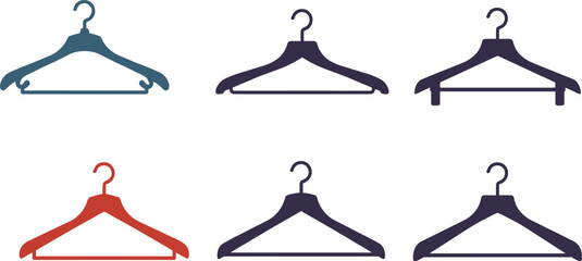 Modern clothes hangers collection, minimalist wardrobe accessories, clothing hanger vector set, laundry and fashion organization tools, simple design illustration