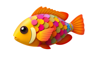 Vibrant 3D Cartoon Fish with Rainbow Scales
