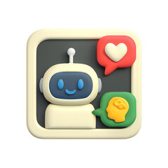 3d icon of cute robot icon with heart and brain isolated on transparent background