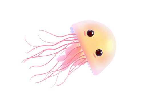 Cute Cartoon Jellyfish with Pink Tentacles