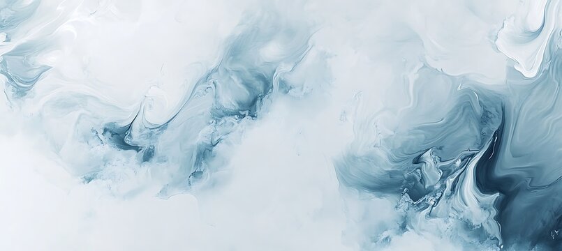 Abstract fluid art painting in blue and white tones creating a serene and calming visual experience empty template ideal for personalized use