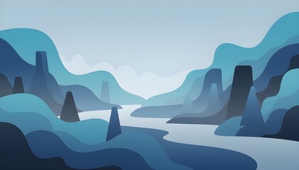 Layered Gradient Landscape with River and Hills