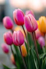 Naklejka premium Spring romantic wallpaper with blooming tulips