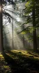 Obraz premium Sunlit Forest Canopy - A Majestic Display of Natures Beauty.