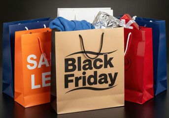 Black Friday shopping bags with sale and gift items image