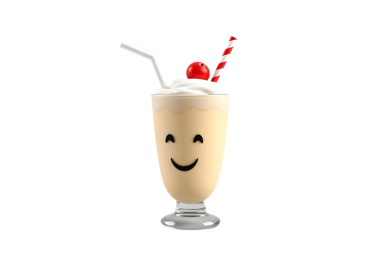 Cute 3D Cartoon Milkshake with Smiley Face and Cherry