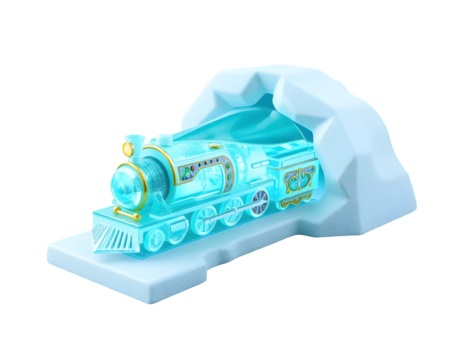 Icy Crystal Train Emerging from Snow Tunnel