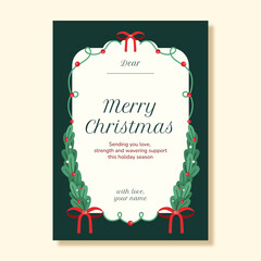Christmas Greeting Card Template Design with Mistletoe and Ribbon