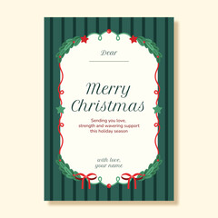 Christmas Greeting Card Template Design with Mistletoe and Ribbon