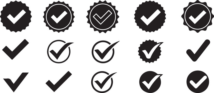 Collection of black check mark icons