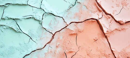 Abstract cracked earth texture with blue and pink colors, creative background for design and decoration empty template ideal for personalized use