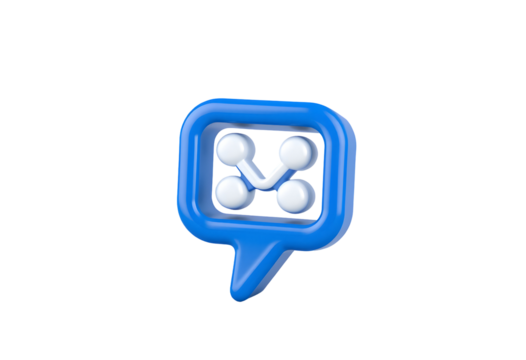 3D Blue Speech Bubble with Network Share Icon