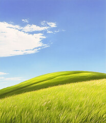 Obraz premium Vibrant green hill landscape under summer sky offers serene beauty and a peaceful nature escape today