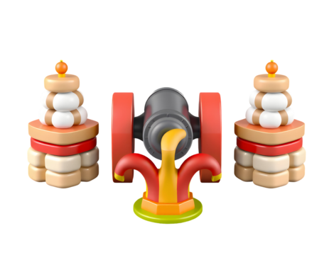 Festive 3D Cannon with Ornate Stacks and Jester Base