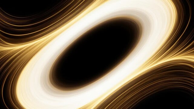 Dynamic abstract golden light bending around a deep space singularity, creating a mesmerizing elliptical portal representing warped space-time phenomena